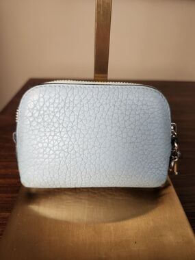 Christian Dior Blue Leather Coin Purse Wallet with Silver Dior Charm Hardware
